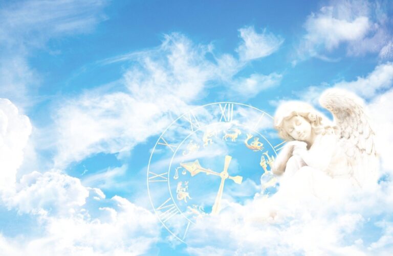 Angel in clouds with astrology wheel symbolizes astrology and dream work.