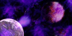 Purple planet and moon represents emotional healing with Pluto Moon and dream work.
