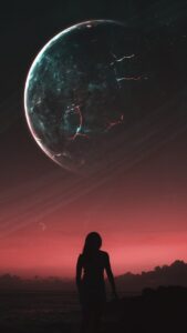 Woman under pink galaxy