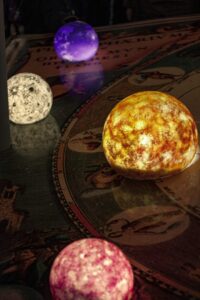Colorful planets over chart