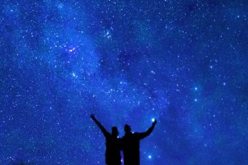 Couple under starry sky symbolizes looking for insights with relationship astrology.